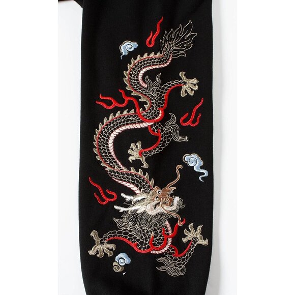 Streetwear Mens Dragon Embroidered Heavyweight Graphic Hoodie Casual Fashion - Picture 7 of 9